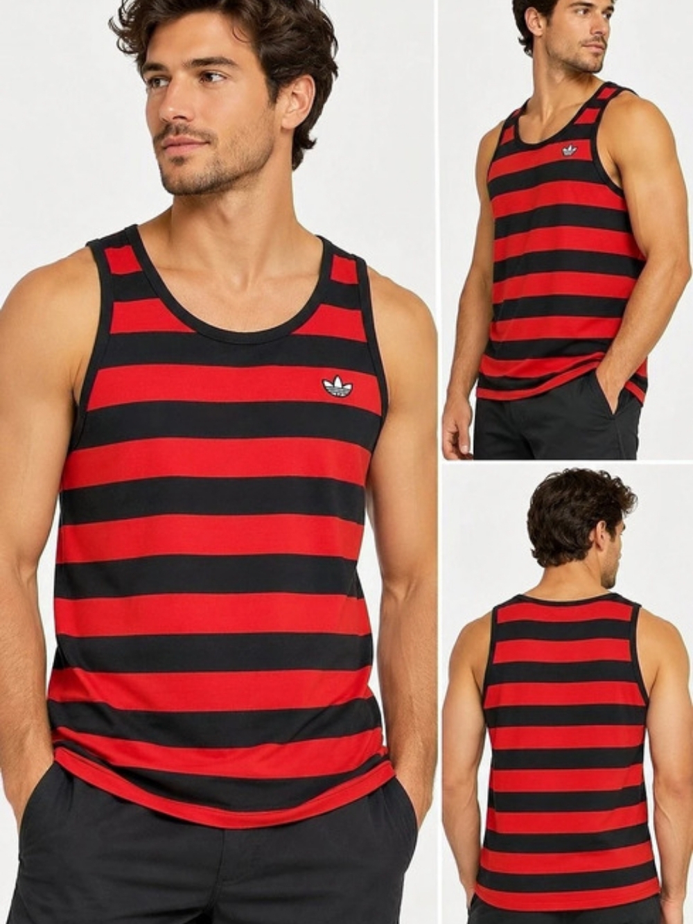 adidas Striped Tank Top in Red & Black Size 2X